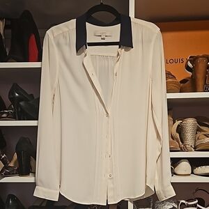 LOFT ivory and navy blouse